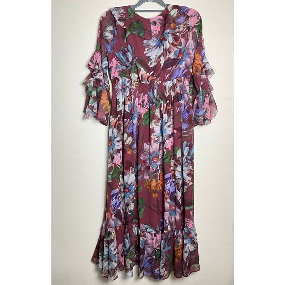 Soft Surronding Women's Floral Ruffle Layer Chiffon Cottage Fairy Maxi Dress SP - Picture 3 of 16